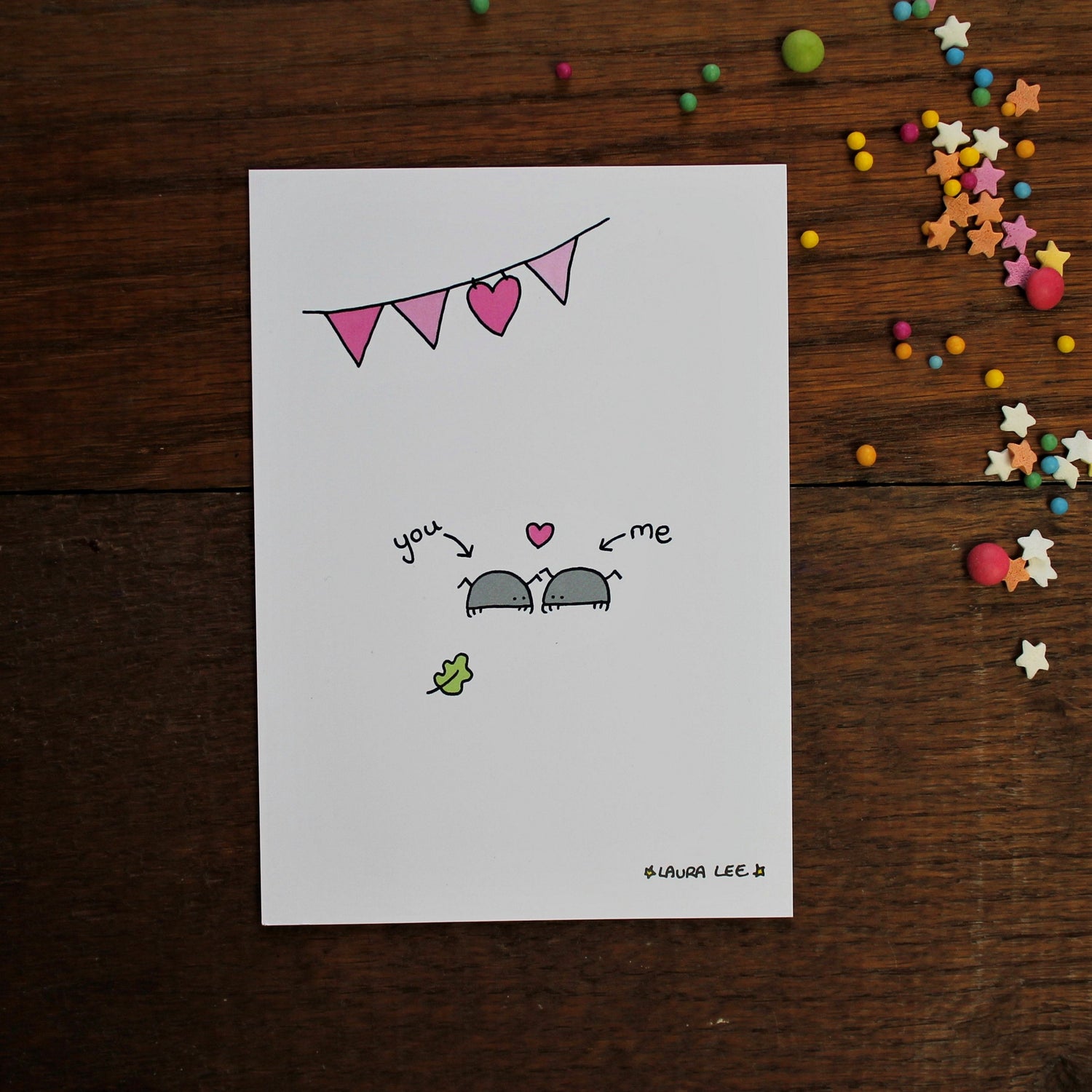 Woodlice in love lovebug card Laura Lee Designs