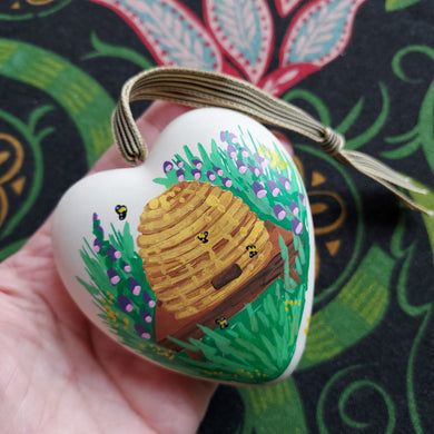 Beehive Heart - Hand Painted - Beekeeping - Ceramic Decoration