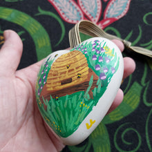 Load image into Gallery viewer, Beehive Heart - Hand Painted - Beekeeping - Ceramic Decoration