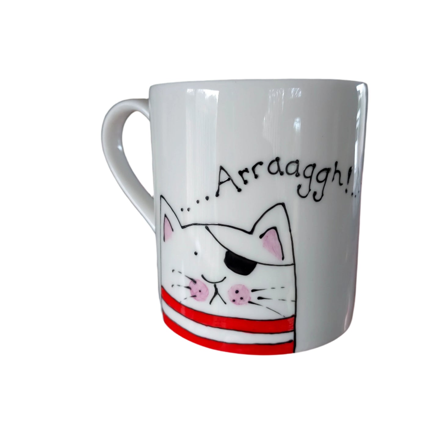 Pirate Cat Mug - Jolly Roger - Hand Painted - Fine China