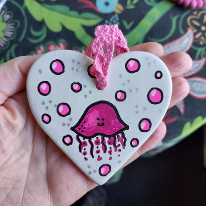 Jellyfish Ceramic Heart Decoration - Hand Painted