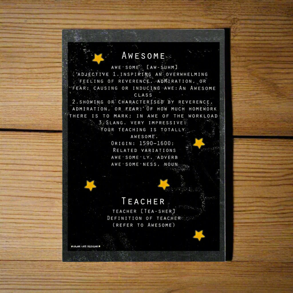 Awesome Teacher Dictionary Card Laura Lee Designs