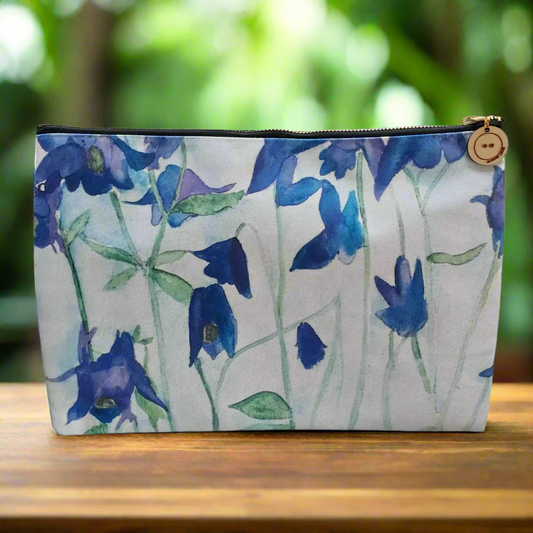 Blue Flowers zip pouch Laura Lee Designs