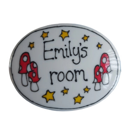 Emily's toadstool name door plaque