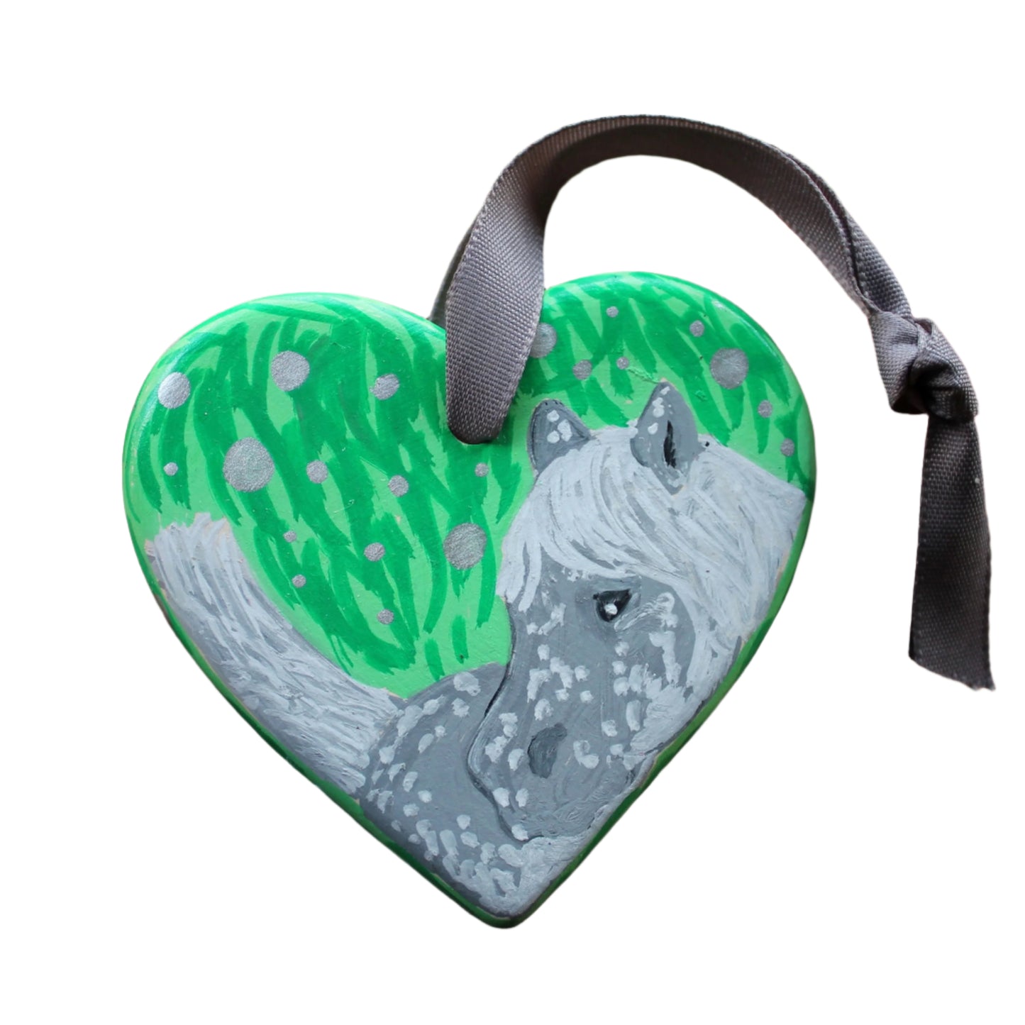 Grey Dapple Pony Ceramic Heart Decoration - Willow - Hand Painted - Horse