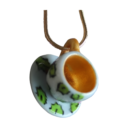 Holly Ceramic Miniature Teacup Necklace Christmas Yule Laura Lee Designs