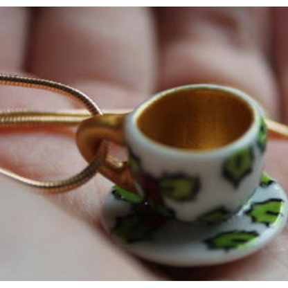 Holly Ceramic Miniature Teacup Necklace Christmas Yule Laura Lee Designs