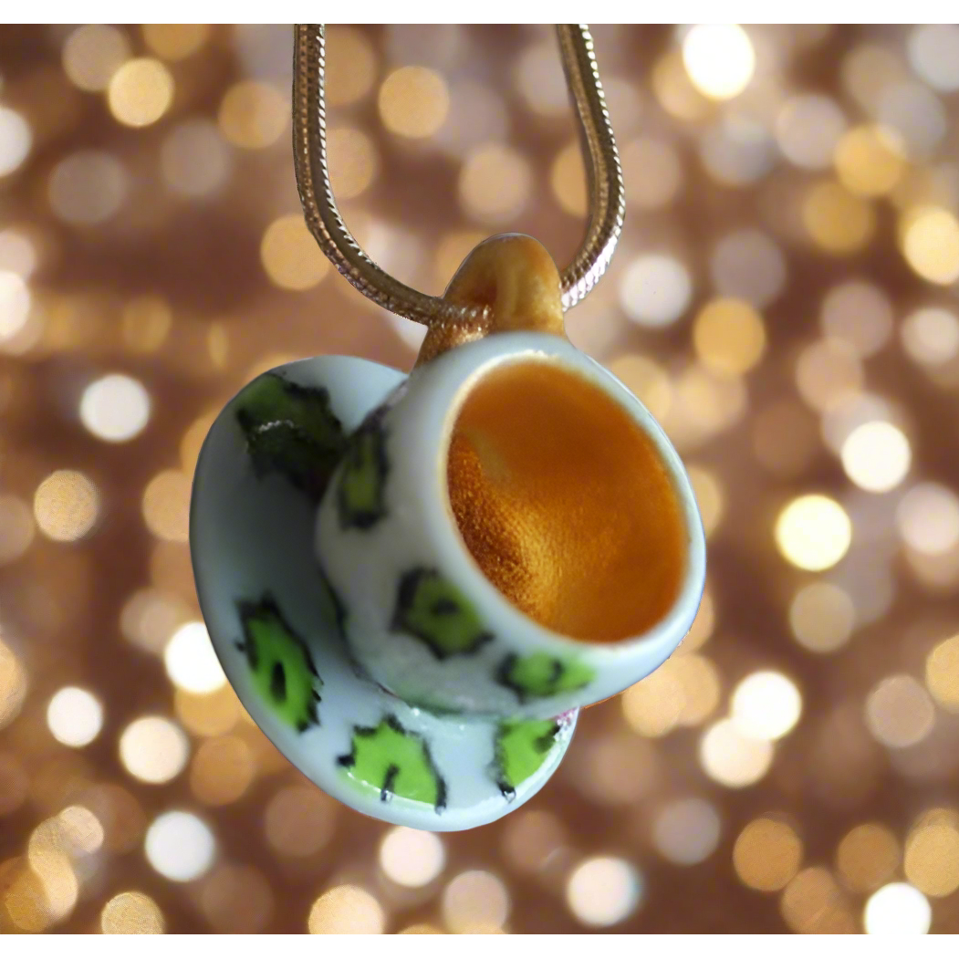 Holly Ceramic Miniature Teacup Necklace Christmas Yule Laura Lee Designs