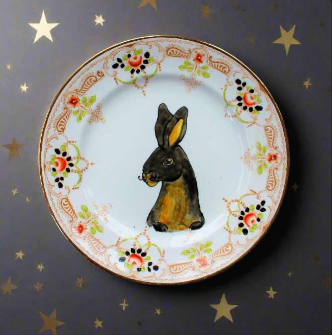 Black Rex rabbit plate Laura Lee Designs