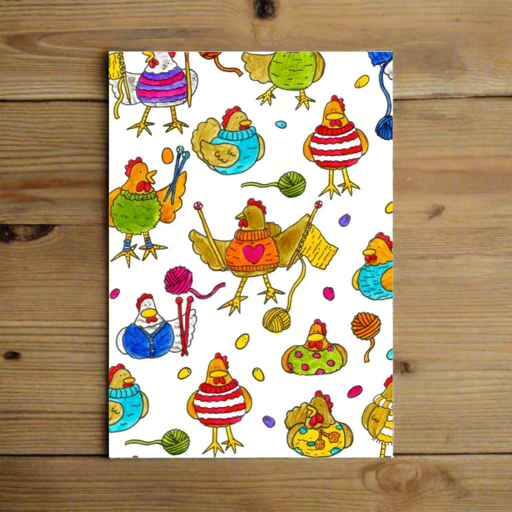 Knitting Chicken Greetings Card Laura Lee Designs