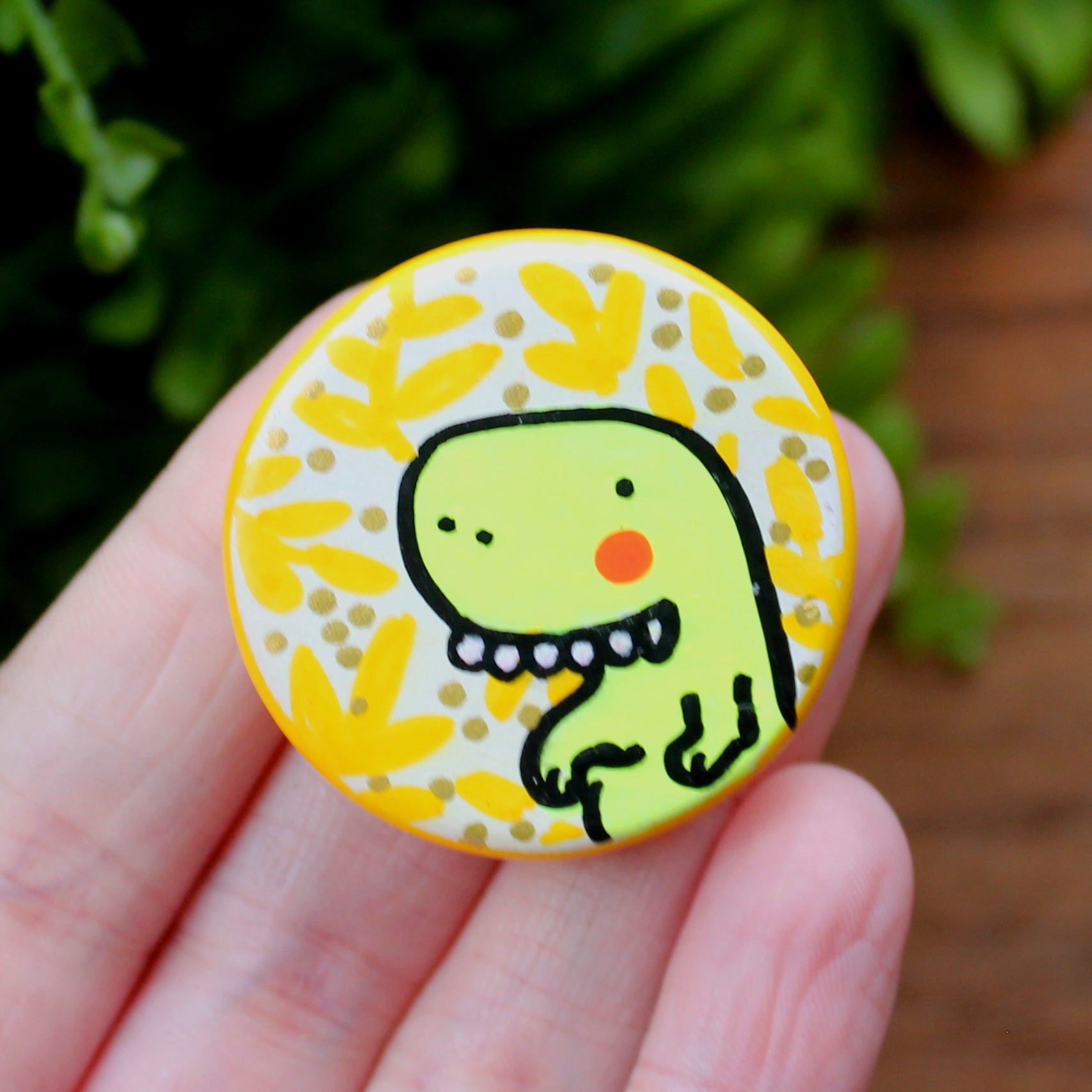 Neon yellow dinosaur magnet by Laura Lee Designs