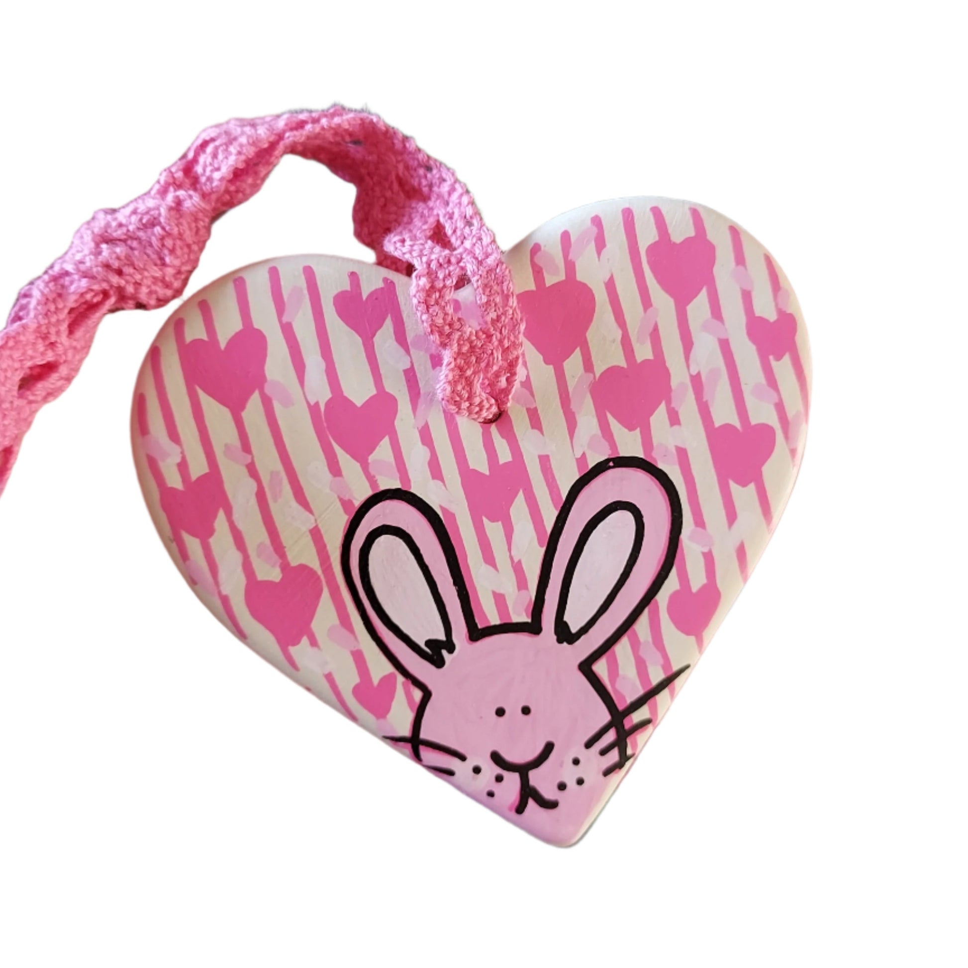 Laura Lee Designs Handpainted Ceramic Colourful Rabbit Bunny Hanging Heart Decoration