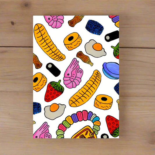 Retro sweets greetings card Laura Lee Designs