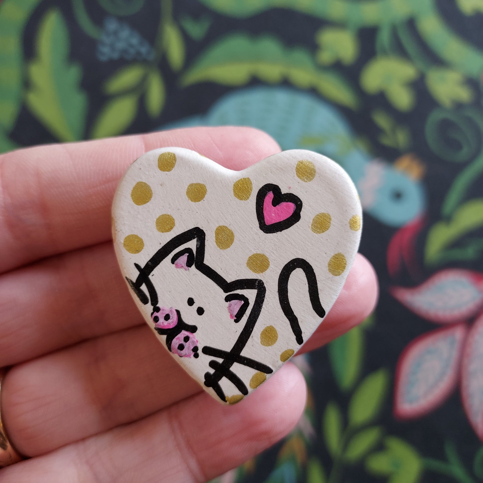 Laura Lee Designs Handpainted Ceramic Heart Cat Magnet