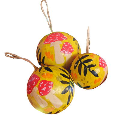 Yellow toadstool and rowan baubles