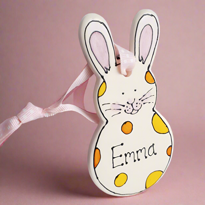 White Easter Bunny ornament personalised