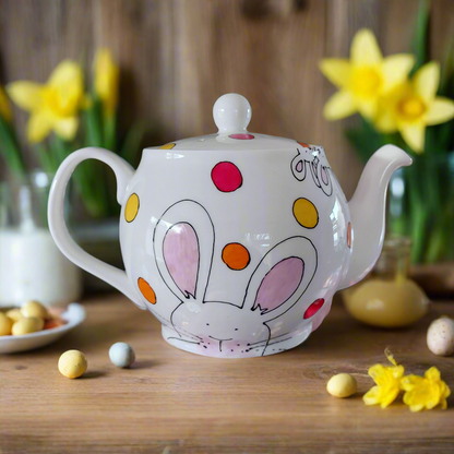 White rabbit Easter teapot Laura Lee Designs