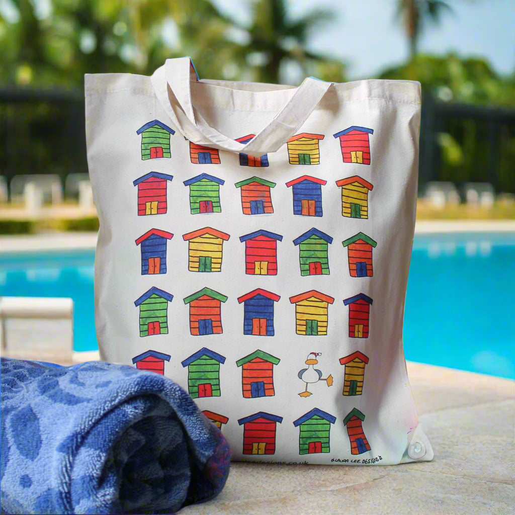 Beach hut tote bag Laura Lee