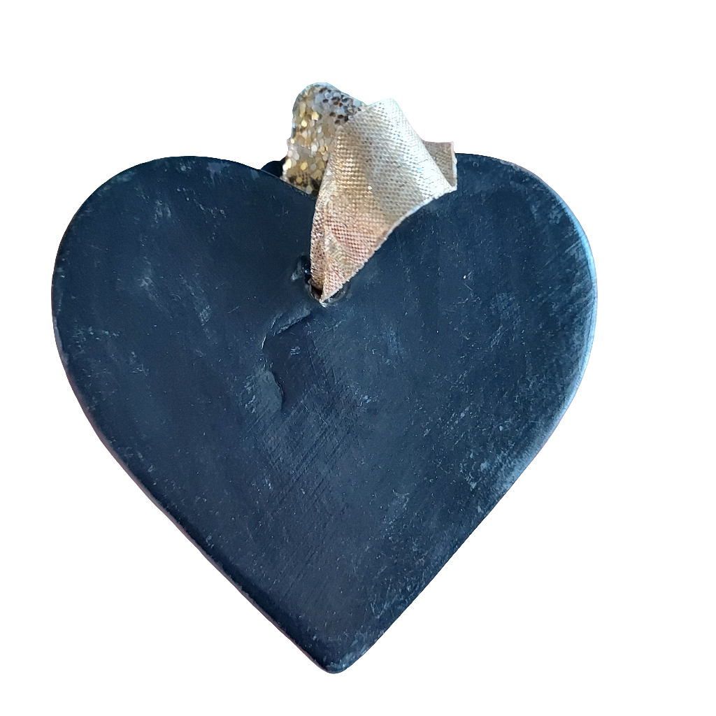 White Cat & Stars Ceramic Heart Decoration - Hand Painted