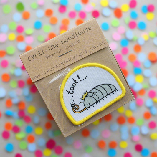 Cute Party Cyril The Woodlouse  Sew On Patch Laura Lee Designs