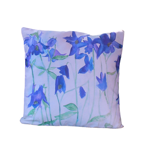 Blue Flowers Cushion - Watercolour - Cottage Garden - Pillow