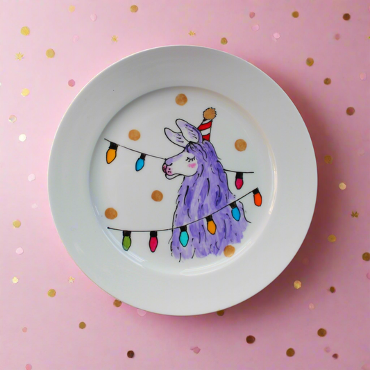 Colourful Llama plate by Laura Lee Designs