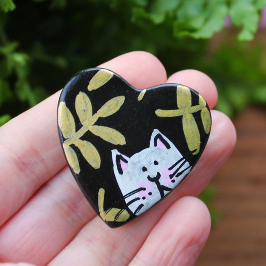 Laura Lee Designs Handpainted Ceramic Cat Heart Magnet