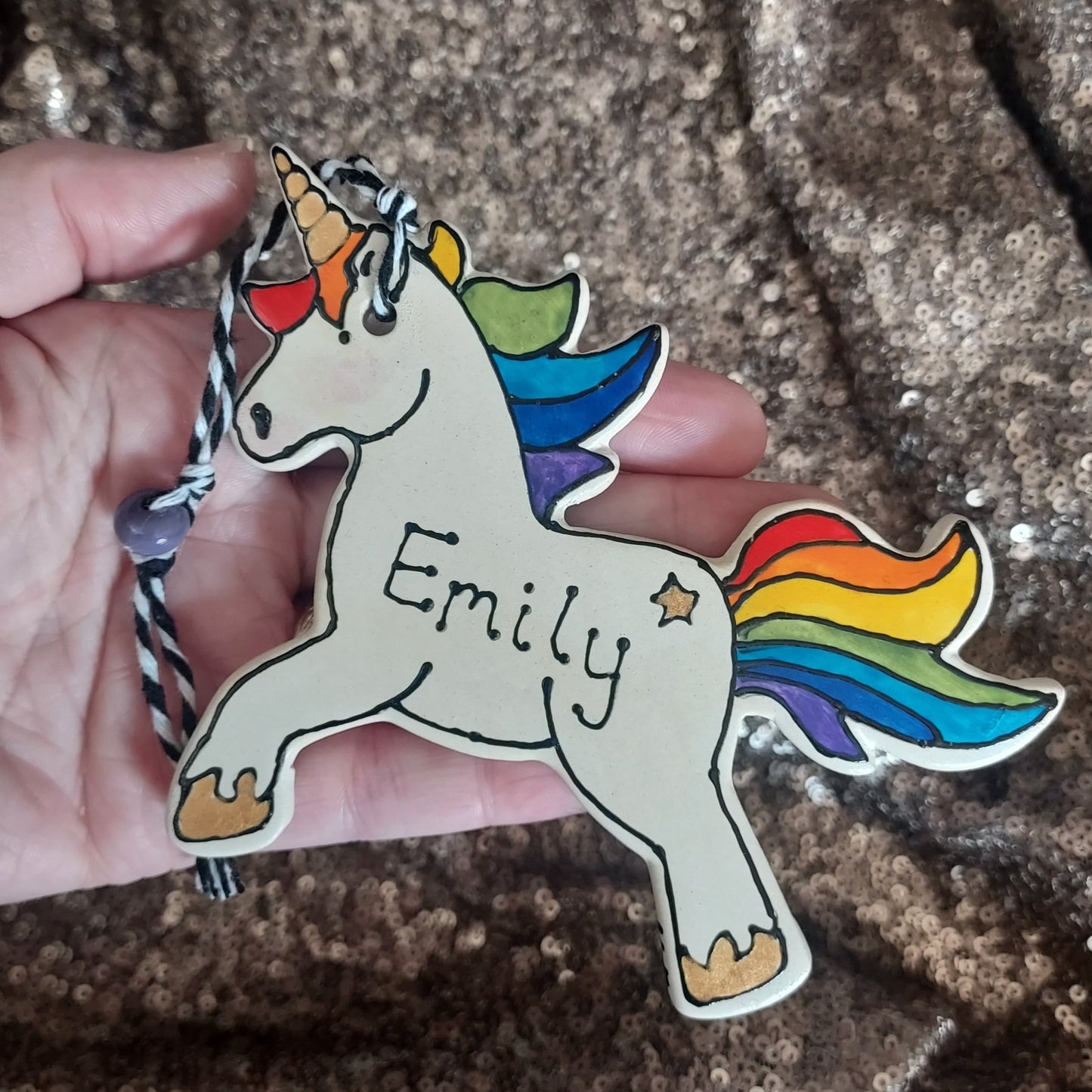 Laura Lee Designs Ceramic Personalised Unicorn Emily Hanging Decoration