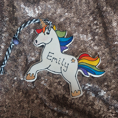 Laura Lee Designs Ceramic Personalised Unicorn Emily Hanging Decoration