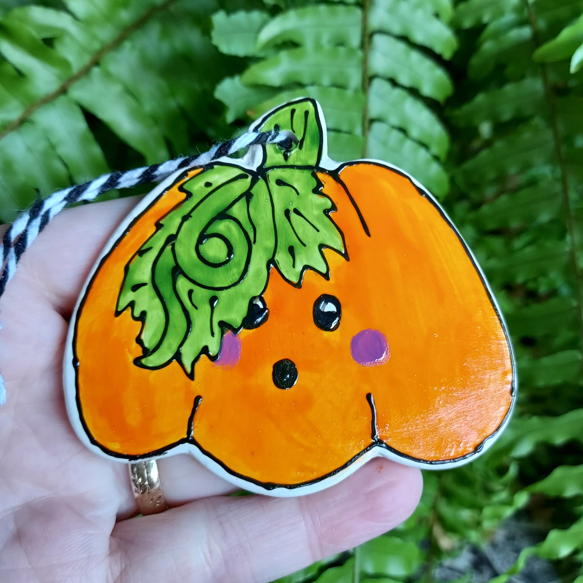 Laura Lee Designs Handpainted Ceramic Hanging Pumpkin Decoration