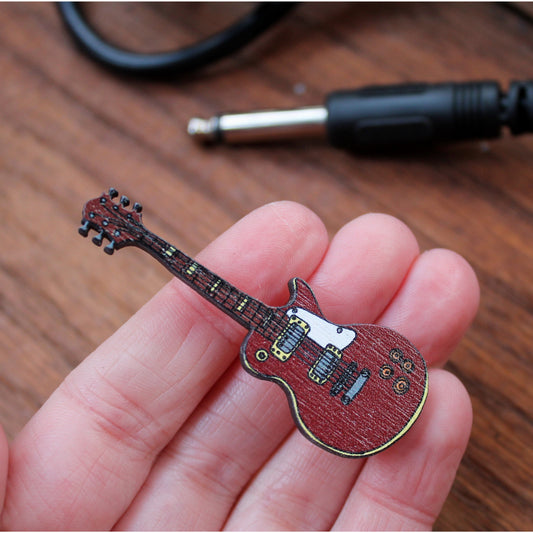 Les Paul style wooden guitar pin brooch Laura Lee Designs Cornwall