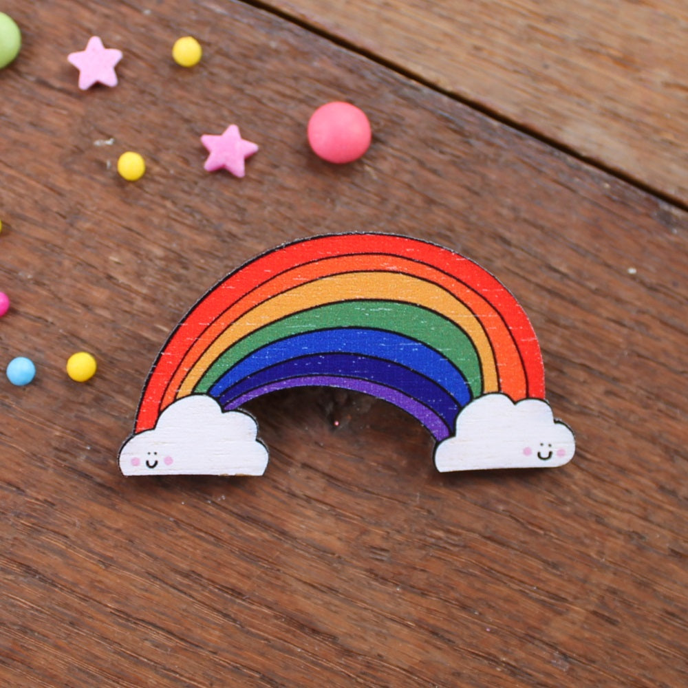 Wooden Rainbow Brooch - Birch Wood - Love - Pride - Friendship - Eco