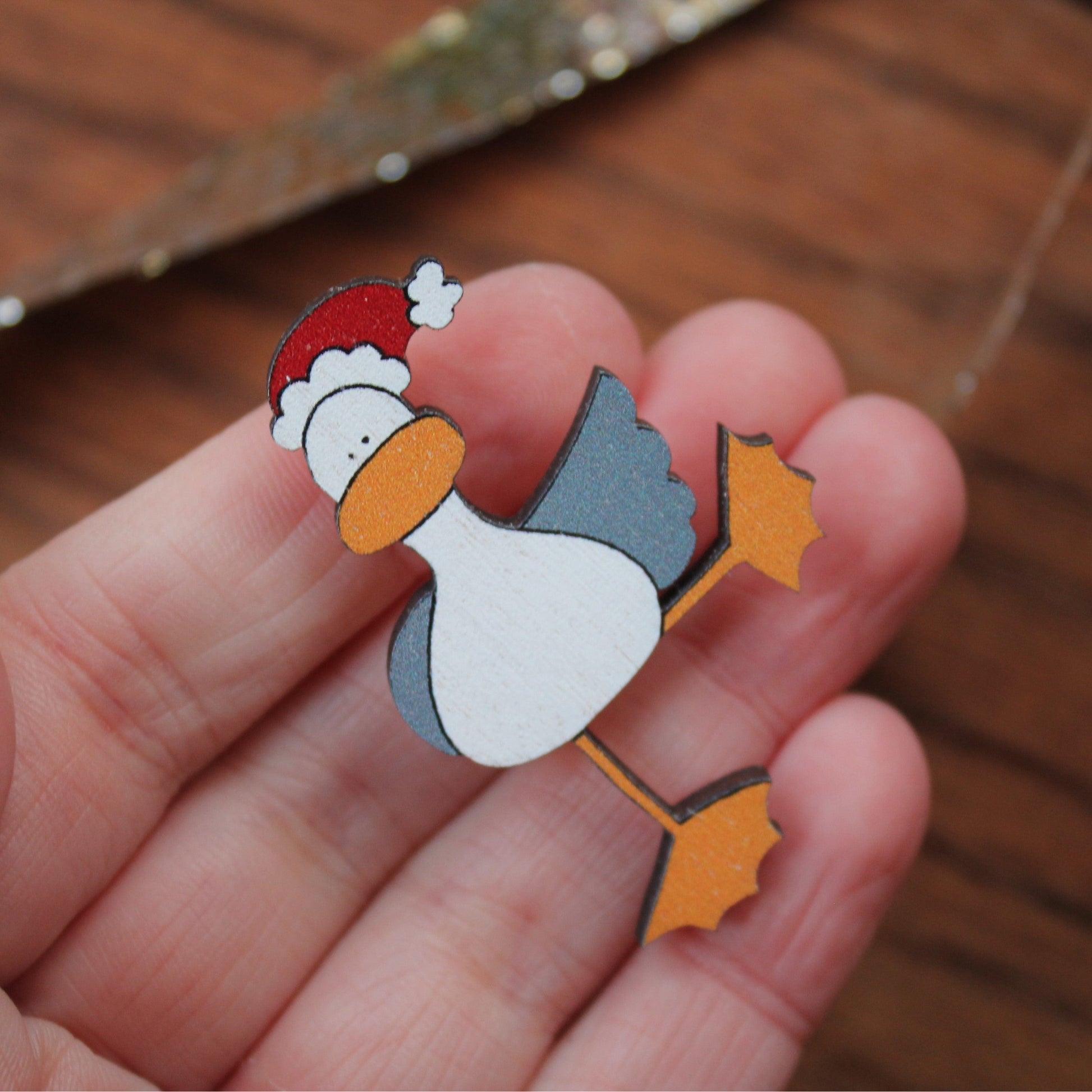 Cornish seagull christmas badge by Laura Lee Designs wooden