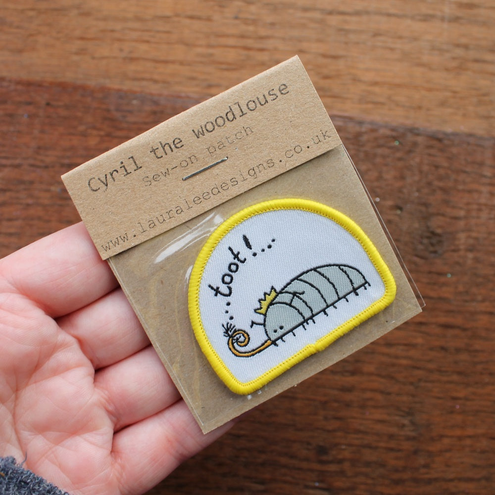 Cute Party Cyril The Woodlouse  Sew On Patch Laura Lee Designs