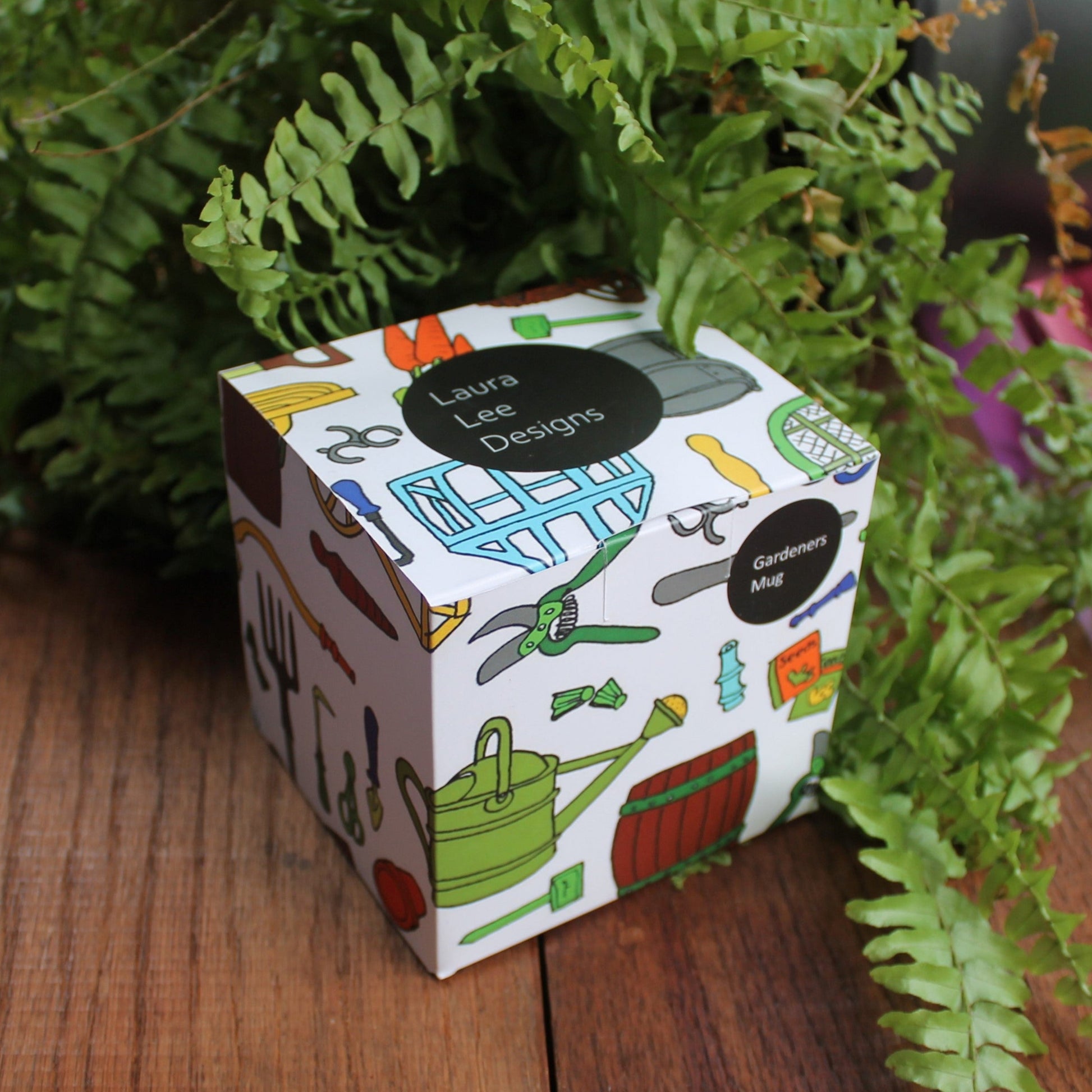 Gardening Mug Gift Box Printed With Colourful Gardening Tools Laura Lee Designs