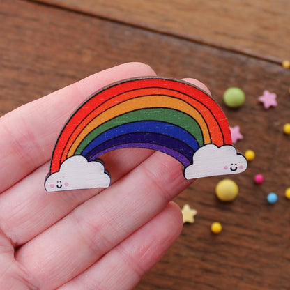 Wooden Rainbow Brooch - Birch Wood - Love - Pride - Friendship - Eco