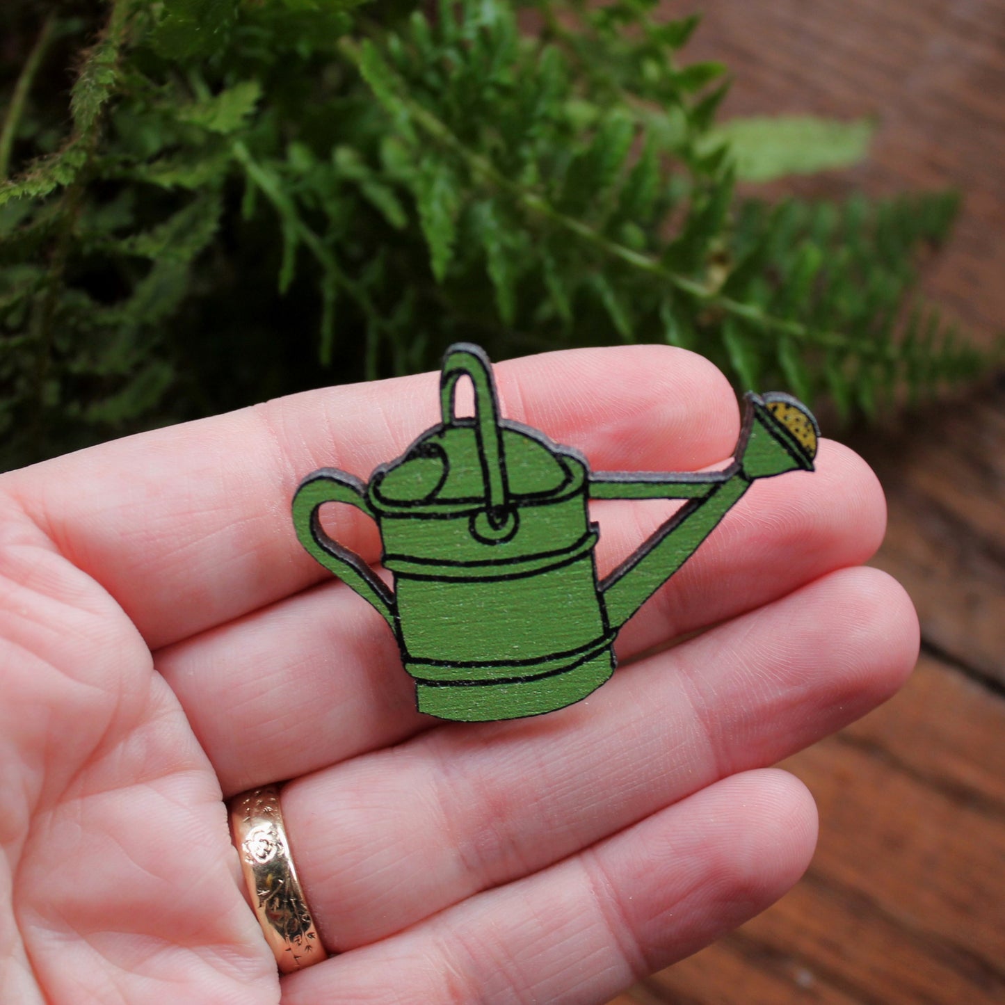 Wooden Watering Can Brooch - Birch Wood - Gardener's Gift - Gardening - Eco